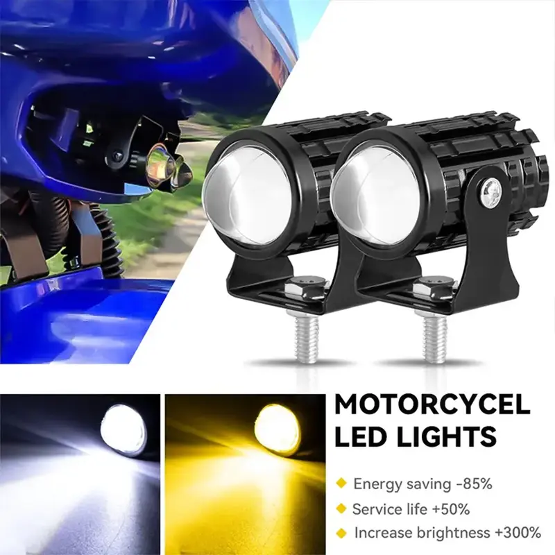 2pcs Super Bright 24W LED Two-Color White Amber Spotlight, Waterproof auxiliary Motorcycle Headlight Fog Light, Universal For...