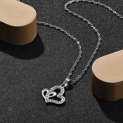 304 Stainless Steel Crystal Rhinestone Heart Pendant Cable Chain Necklaces for Women