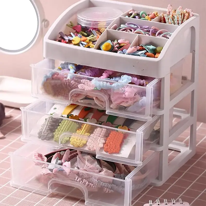 Desk Storage Box, 1 Count Multifunctional Table Dust-proof Storage Box with Drawer for Hair Accessory Hair Tie Hair Band, Cos...