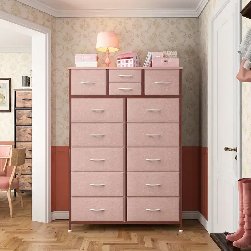 RaybeeFurniture Tall Dresser, Dresser For Bedroom With 14 Drawers, Tall Bedroom Dresser For Bedroom, Large Fabric Dresser Wit...