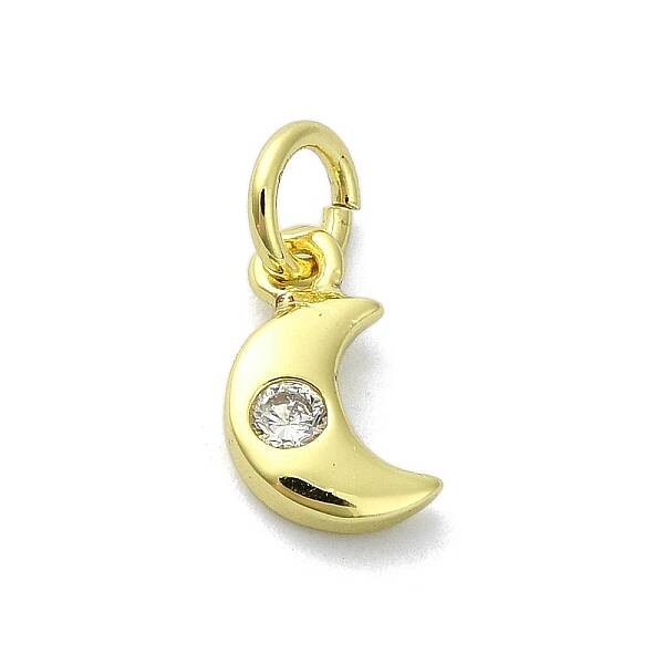 Moon Theme Brass Micro Pave Clear Cubic Zirconia Charms