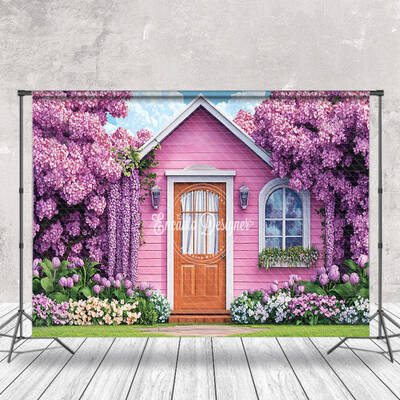 Pink Wood Garden House Dense Floral Spring Backdrop - Aperturee
