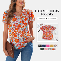SHEWIN Women's 2025 New Design Short-Sleeve Blouse – Boho Chic Smoky Georgette!  Ultra-soft, breathable for effortless comf...