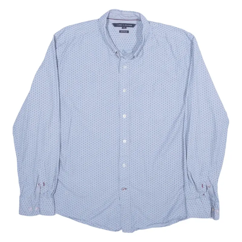TOMMY HILFIGER Shirt Blue Polka Dot Long Sleeve Mens XL