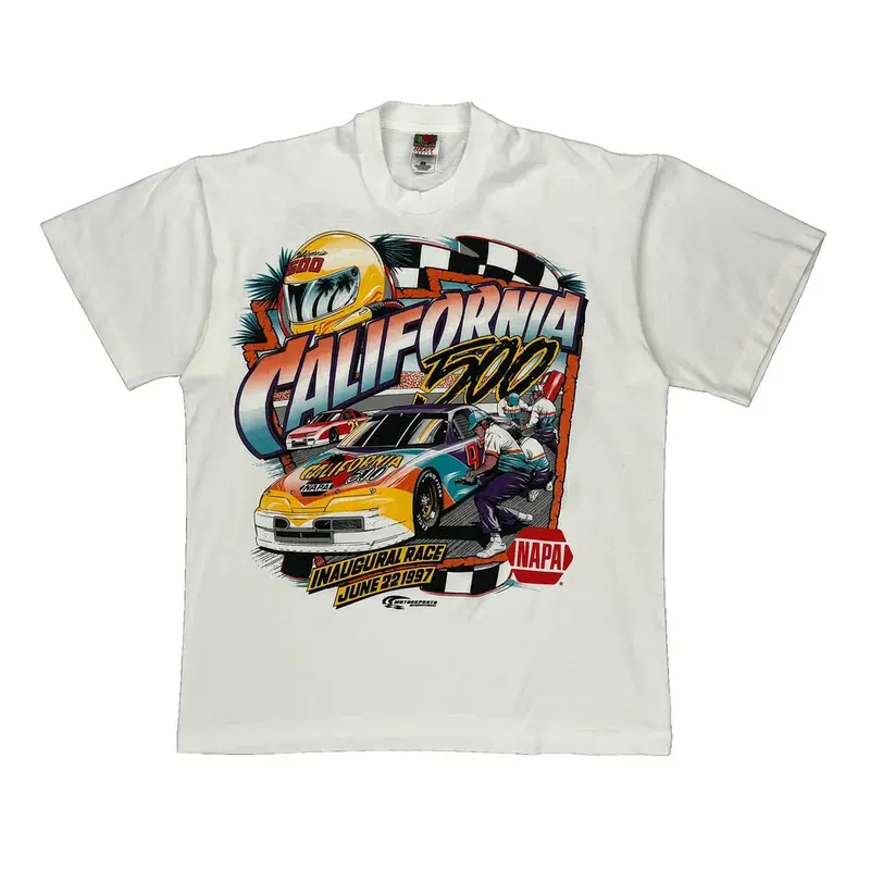 California 500 Fruit Of The Loom Graphic T-Shirt - XL White Cotton