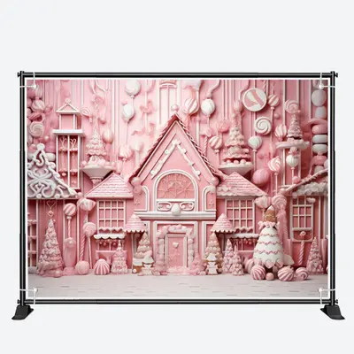 Posh Pink Candy House Sweetmeats Christmas Backdrop - Aperturee