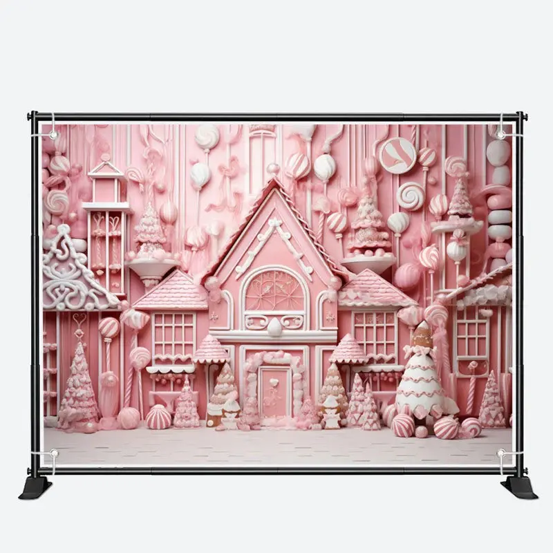 Posh Pink Candy House Sweetmeats Christmas Backdrop - Aperturee