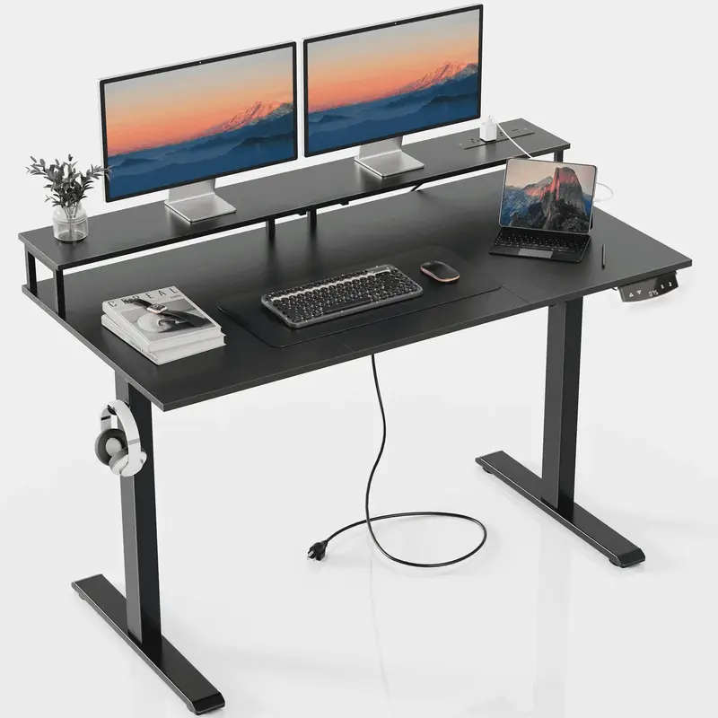 Mr IRONSTONE Standing Desk with Drawers & Power Outlets, Electric Standing Desk with Monitor Stand, Adjustable Height, Ergono...