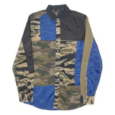 DIESEL Camo Mens Shirt Green Long Sleeve M