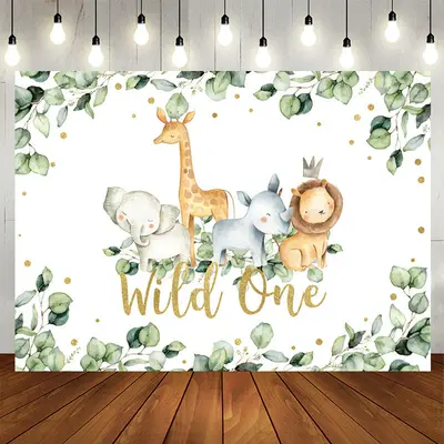 Aperturee Green Leaves Animals Wild One Birthday Backdrop