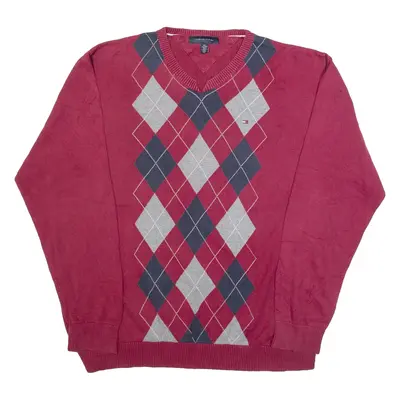 TOMMY HILFIGER Mens Jumper Red Diamond Tight Knit 2XL