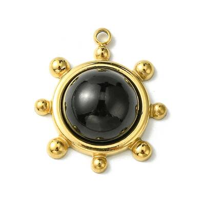 Ion Plating(IP) 304 Stainless Steel Pave Natural Obsidian Pendants