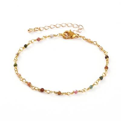 Faceted Round Natural Tourmaline Beaded Bracelets