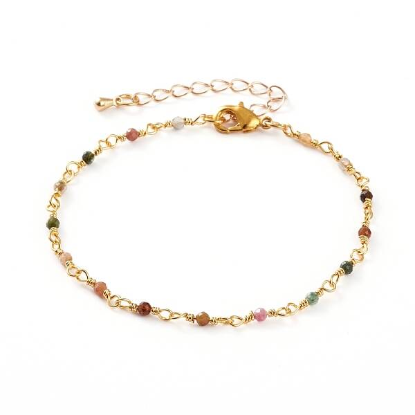Faceted Round Natural Tourmaline Beaded Bracelets