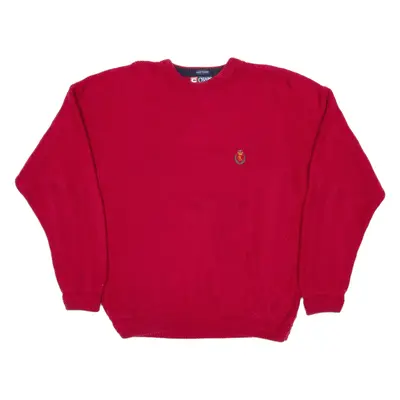 CHAPS RALPH LAUREN Mens Patterned Jumper Red Herringbone Chunky Knit L