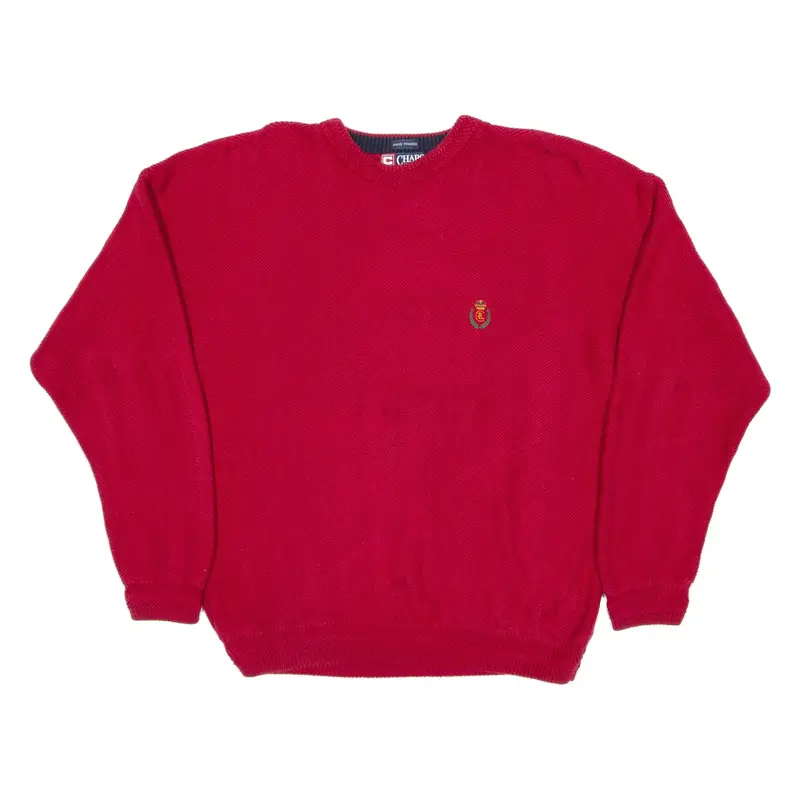 CHAPS RALPH LAUREN Mens Patterned Jumper Red Herringbone Chunky Knit L
