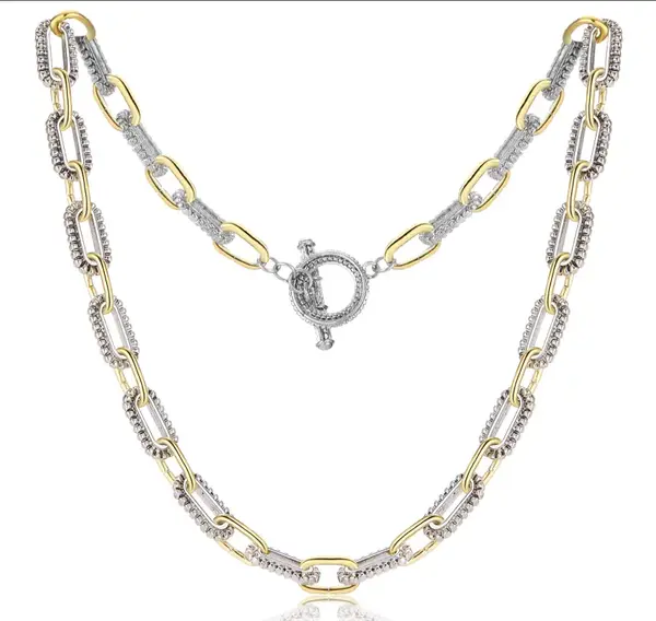 Aprilery Trendy Two-Tone Chain Jewelry for Women – Mixed Metal Link Necklace, Designer-Inspired Gifts