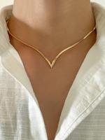 Unisex Casual Trendy V-shaped Flat Snake Chain Necklace As Gifts, Plain Color Metal Clavicle Chain, Fashion Accessories for P...