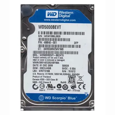 499040-001 HP 500GB 5400RPM SATA 3Gb/s 16MB Cache 2.5-inch Hard Drive