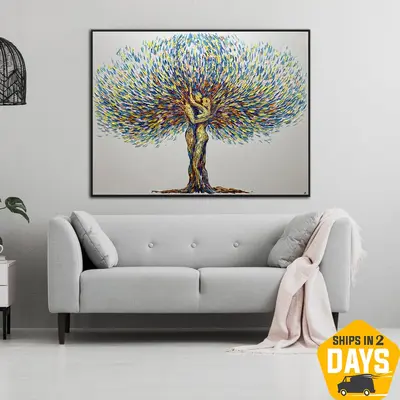 Colorful Tree Painting on Canvas Couple in Love Oil Painting Romantic Impasto Artwork for Living Room | KINDRED SPIRITS 46&qu...