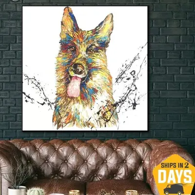 Large Original Abstract Shepherd Painting Pet Painting Oil Paintings On Canvas Modern Fine Art Wall Art For Living Room Decor...