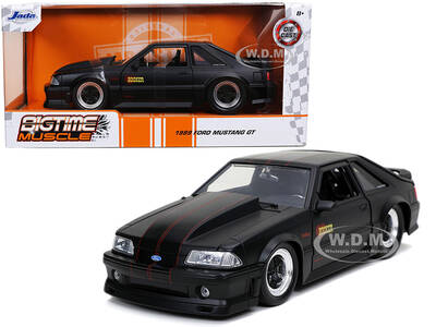 1989 Ford Mustang GT Hooker Matt Black with Red Stripes Bigtime Muscle 1/24 Diecast Model Car by Jada