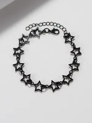 Black Star Design Link Chain Bracelet, Fashionable Alloy Jewelry for Women & Men for Party, Modern Daily Clothing Decor, Tren...