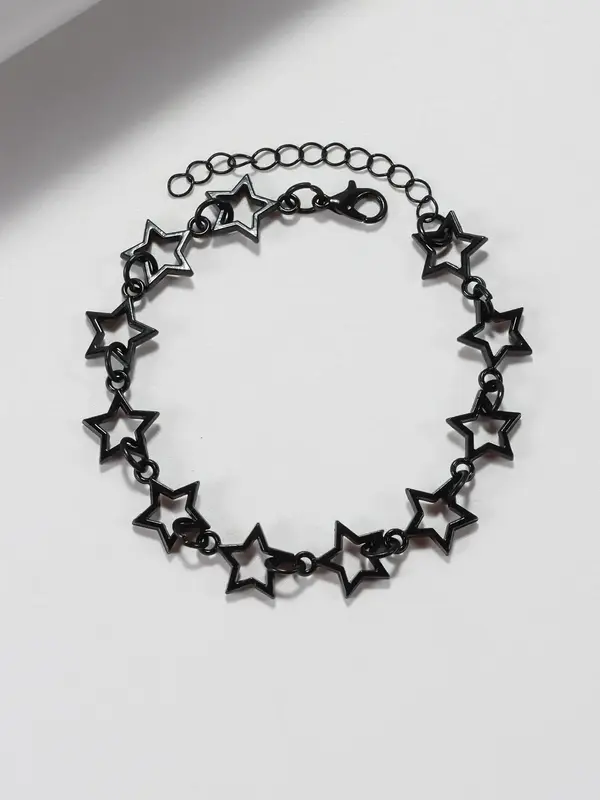 Black Star Design Link Chain Bracelet, Fashionable Alloy Jewelry for Women & Men for Party, Modern Daily Clothing Decor, Tren...