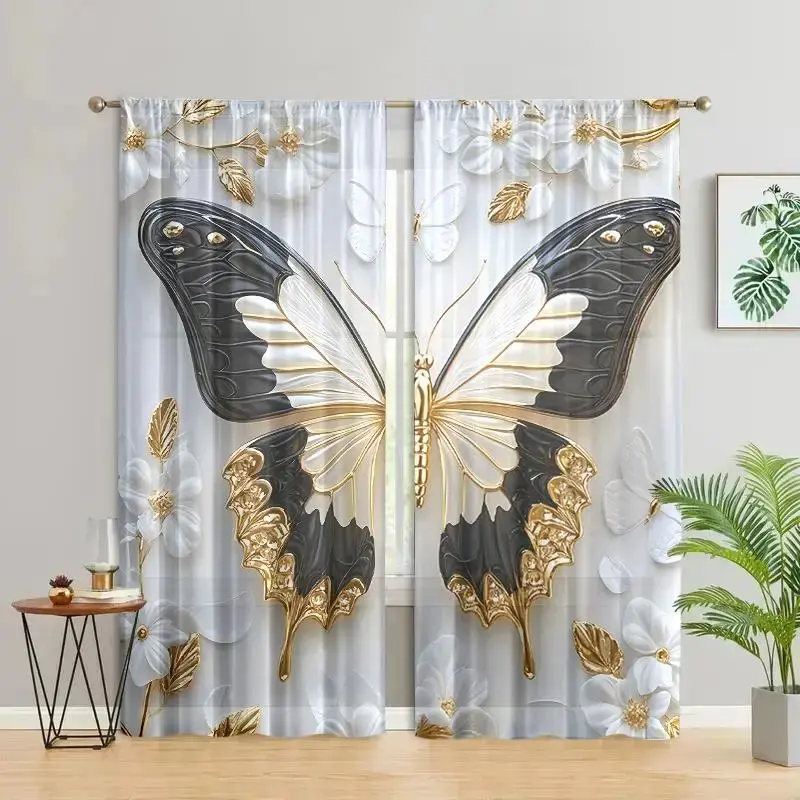 Butterfly Pattern Artistic Curtains, 2 Counts/set Modern Art Printing Decorative Window Treatments, Window Curtain for Home L...