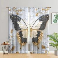 Butterfly Pattern Artistic Curtains, 2 Counts/set Modern Art Printing Decorative Window Treatments, Window Curtain for Home L...