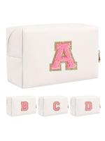 Letter Patch Makeup Bag,  Travel Bag, Portable Chenille Letter Cosmetic Bag with Zipper, Waterproof Travel Toiletry Bag Monog...