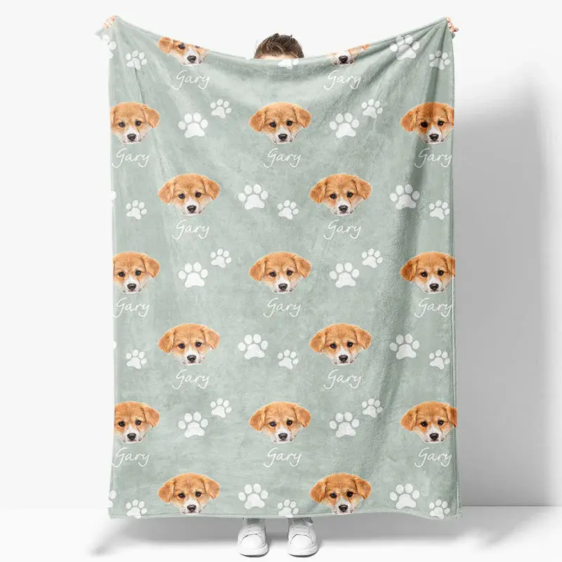 Custom Name Funny Cute Paw Patterns Pet Head Blanket - Aperturee