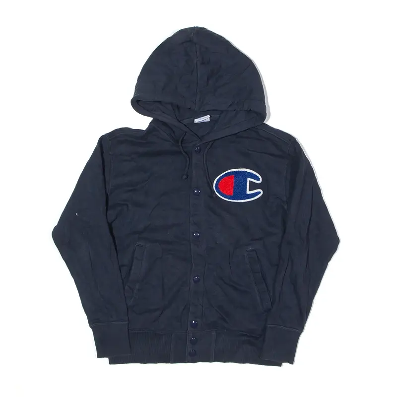 CHAMPION Rodeo Clowns Button Up Hoodie Blue Full Zip Mens S
