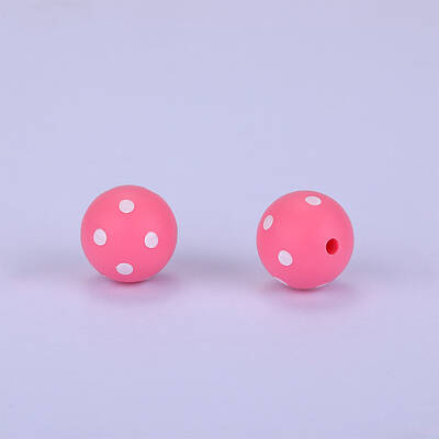Printed Round with Polka Dot Pattern Silicone Focal Beads