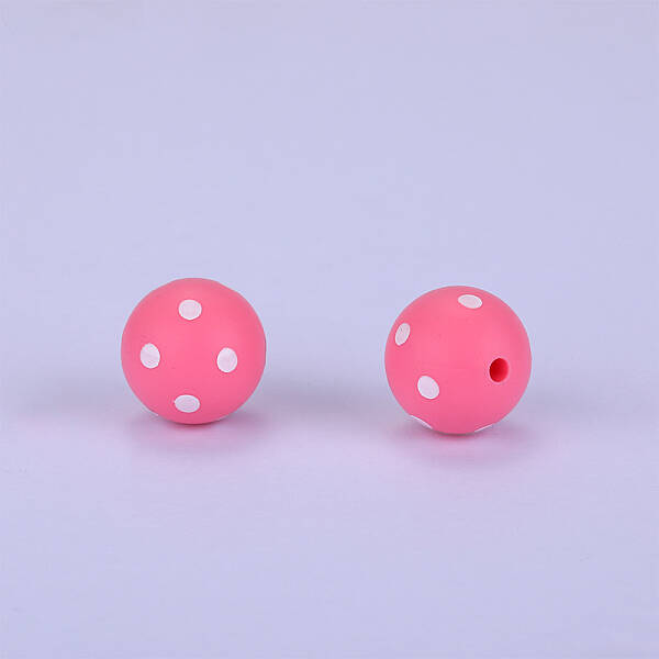 Printed Round with Polka Dot Pattern Silicone Focal Beads