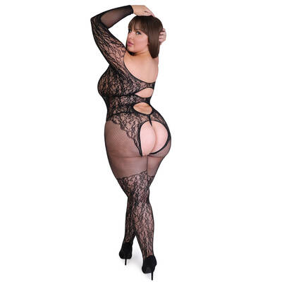 Fifty Shades of Grey Captivate Lace Spanking Bodystocking - Curve Size - Black