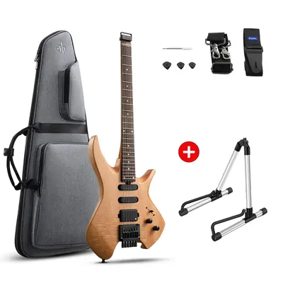 Donner HLX-500 Headless Electric Guitar - Wooden Nature / Guitar+Stand