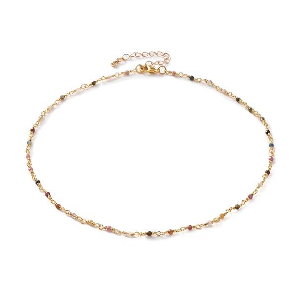 Faceted Round Natural Tourmaline Beaded Necklaces