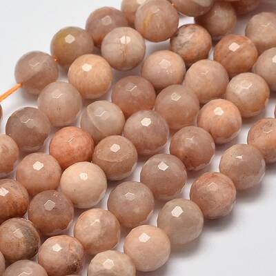Faceted Round Natural Sunstone Beads Strands