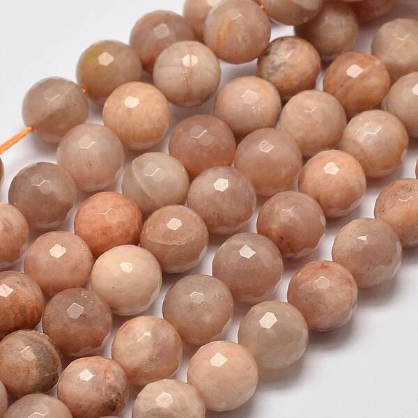Faceted Round Natural Sunstone Beads Strands