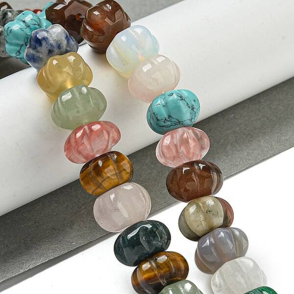 Natural & Synthetic Mixed Gemstone Pumpkin Beads Strands