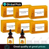 Turmeric Soap & Essential Oil Set, Including 6 Turmeric Soap & 2 Essential Oil & 3 Soap Saver, Daily Skin Care Set for Men & ...