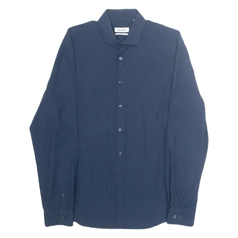CALVIN KLEIN Slim Fit Mens Shirt Blue Pinstripe Long Sleeve XS