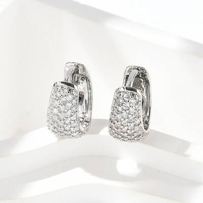 Brass Micro Pave Clear Cubic Zirconia Hoop Earrings
