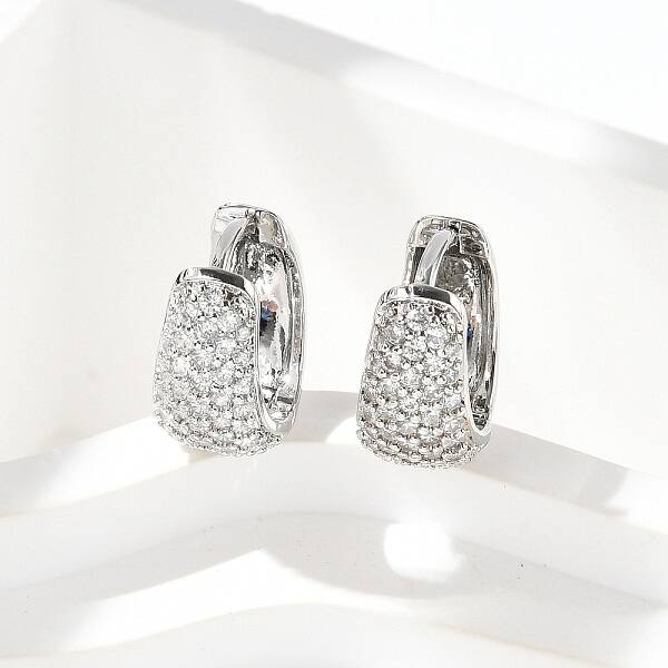 Brass Micro Pave Clear Cubic Zirconia Hoop Earrings