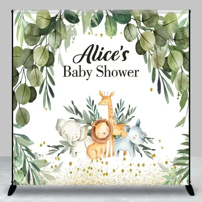 Aperturee Safari Animals Leaf Custom Name Baby Shower Backdrop | Custom Baby Shower Backdrop | Baby Shower Custom Banner | Ba...