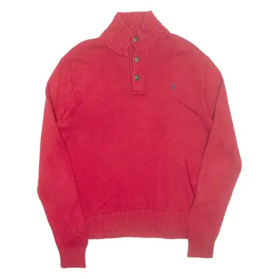 POLO RALPH LAUREN Mens Jumper Red Button Neck Tight Knit M