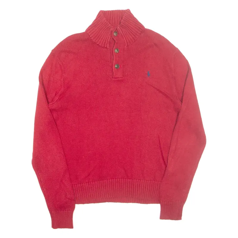 POLO RALPH LAUREN Mens Jumper Red Button Neck Tight Knit M