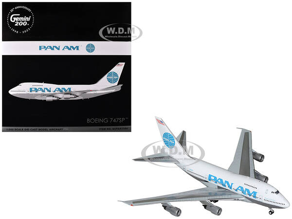 Boeing 747SP Commercial Aircraft Pan American Airways (N531PA) White with Blue Tail Graphics Gemini 200 Series 1/200 Diecast ...