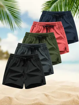 Men's Letter Print Drawstring Waist Beach Shorts, Casual Breathable Comfortable Zipper Pocket Shorts for Summer, Men's Bottom...